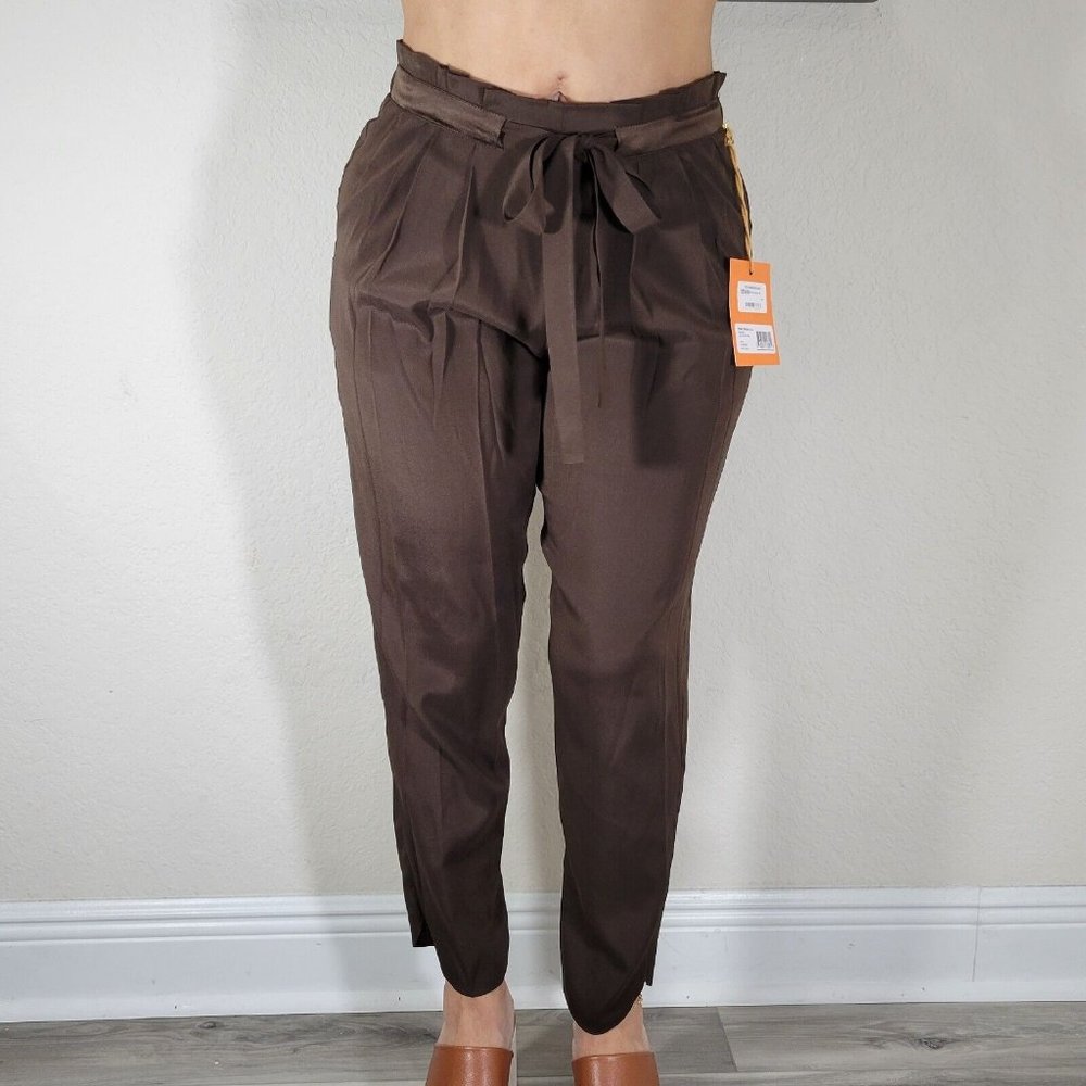 Ramy Brook Allyn Crop Pants Women's Small Brown Silk Drawstring New